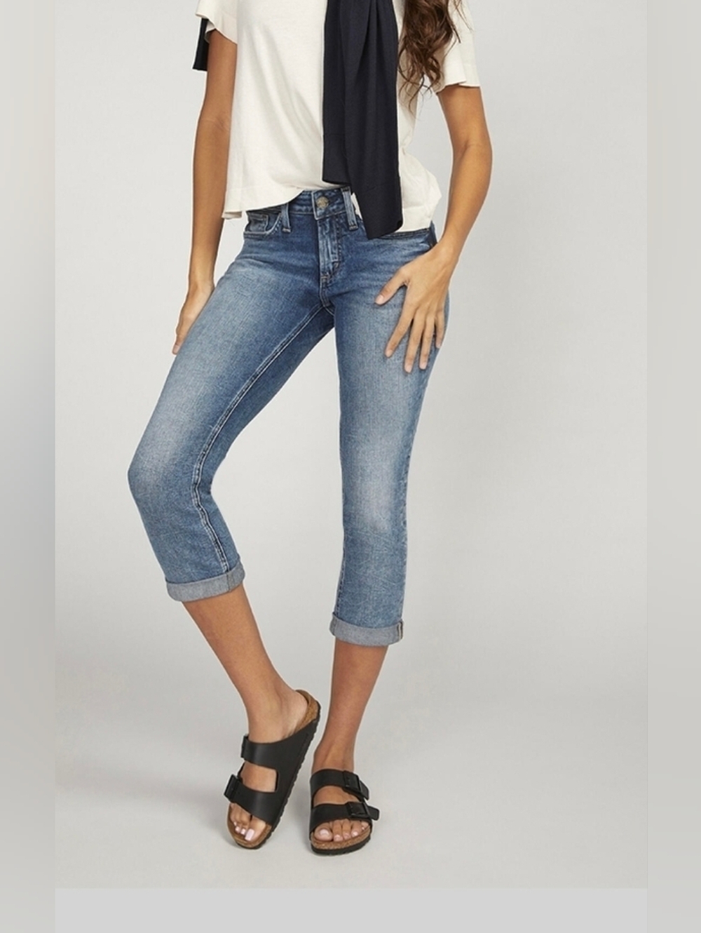 Silver Jeans Co Britt Capri Jeans Mid Rise Bootcut Cropped Denim Casual Everyday